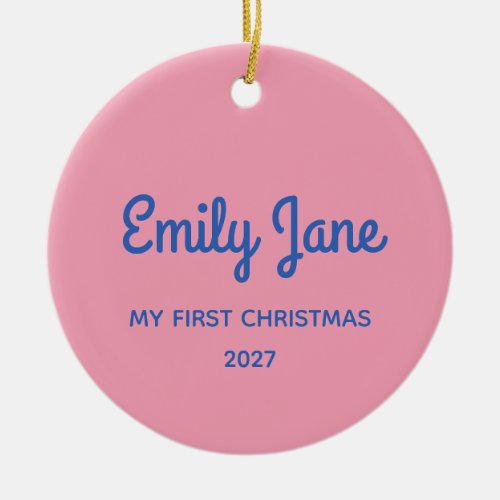 Cute Pink Blue Personalized Photo First Christmas Ceramic Ornament