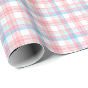 cute pink blue plaid gender reveal party  wrapping paper