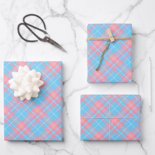 Cute pink blue plaid gender reveal party wrapping paper sheets