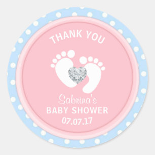 Cute Pink Blue Polka Dot Baby Shower Gender Reveal Classic Round Sticker