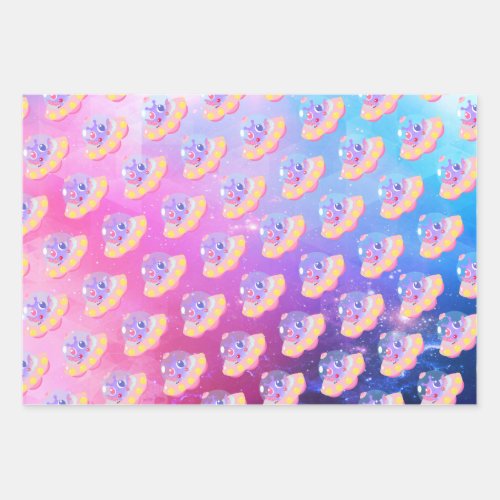 Cute Pink Blue Purple Little Girls Outer Space Wrapping Paper Sheets