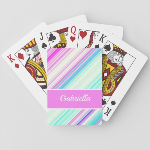 Cute Pink Blue Purple Stripes Customize Name Playing Cards