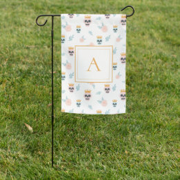 Cute Pink Blue Skull Pattern Monogram Halloween Garden Flag