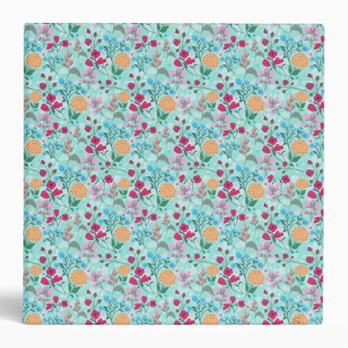 Cute Pink  Blue Small Floral Mint Design 3 Ring Binder