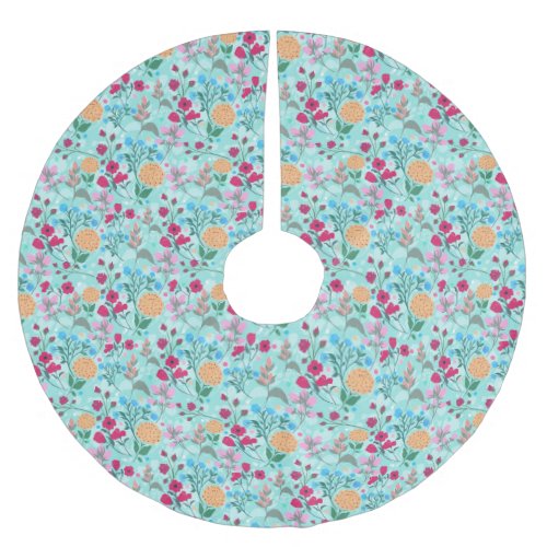 Cute Pink  Blue Small Floral Mint Design Brushed Polyester Tree Skirt