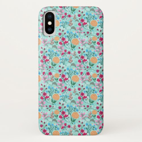 Cute Pink  Blue Small Floral Mint Design iPhone X Case