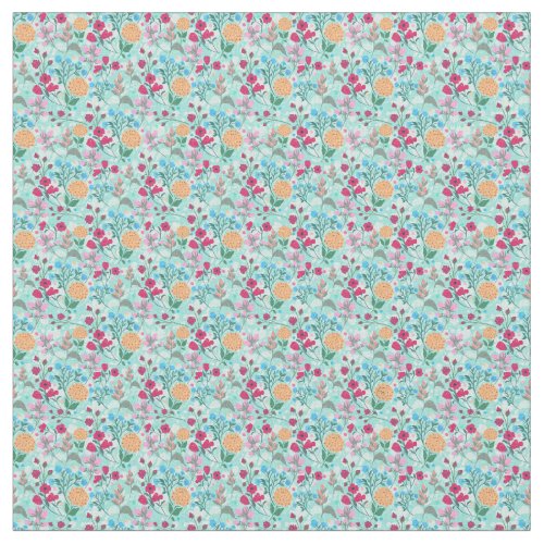 Cute Pink  Blue Small Floral Mint Design Fabric