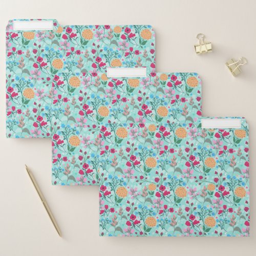Cute Pink  Blue Small Floral Mint Design File Folder