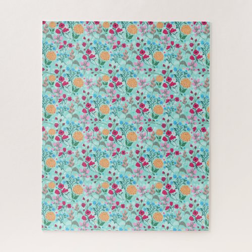 Cute Pink  Blue Small Floral Mint Design Jigsaw Puzzle