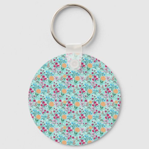 Cute Pink  Blue Small Floral Mint Design Keychain