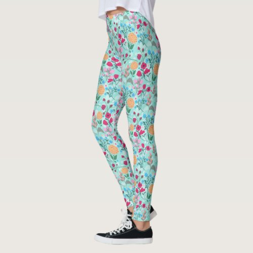 Cute Pink  Blue Small Floral Mint Design Leggings