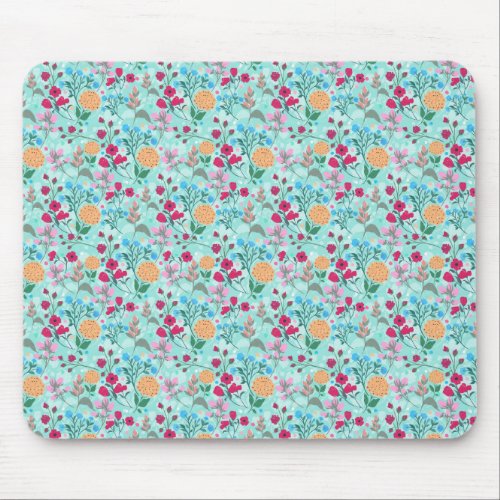 Cute Pink  Blue Small Floral Mint Design Mouse Pad