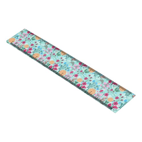 Cute Pink  Blue Small Floral Mint Design Ruler