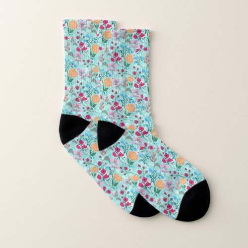 Cute Pink  Blue Small Floral Mint Design Socks