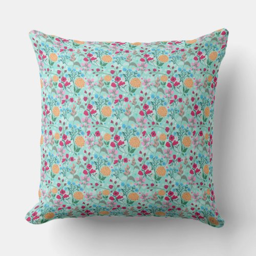 Cute Pink  Blue Small Floral Mint Design Throw Pillow