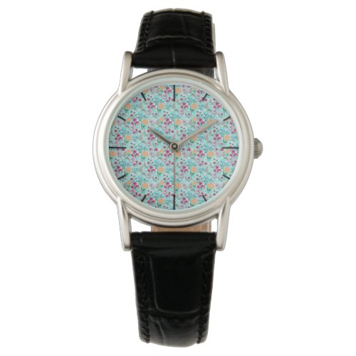 Cute Pink  Blue Small Floral Mint Design Watch