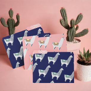 Cute Pink & Blue Stylish Modern Trendy Chic Llama File Folder