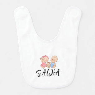 cute pink blue twins boy girl name baby bib
