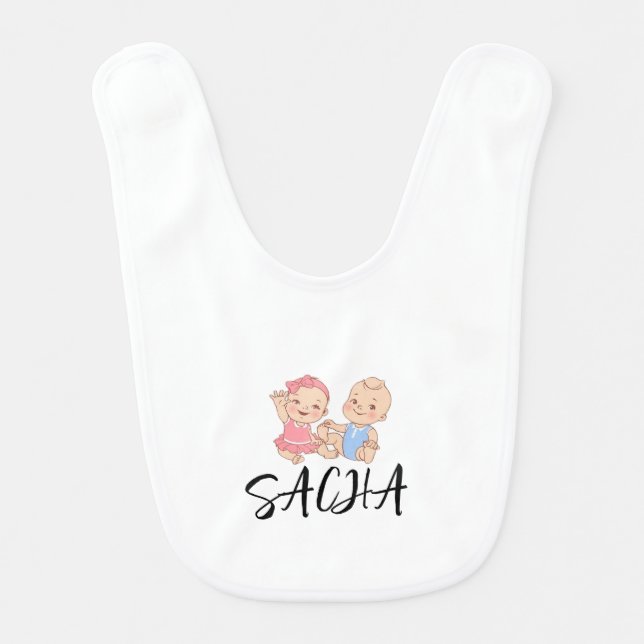 cute pink blue twins boy girl name baby bib (Front)
