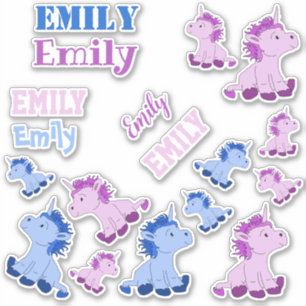 Cute Pink Blue Unicorns Kids Name Sticker