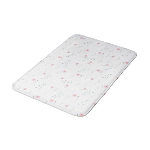 Cute Pink Blue Watercolor Wildflower Pattern Bath Mat