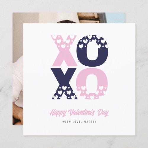 Cute Pink Blue XOXO Photo Valentines Day Card