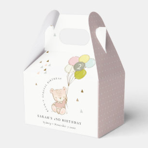 Cute Pink Blush Bear Balloon Any Age Birthday Favor Boxes