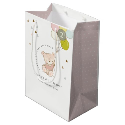 Cute Pink Blush Bear Balloon Any Age Birthday Medium Gift Bag