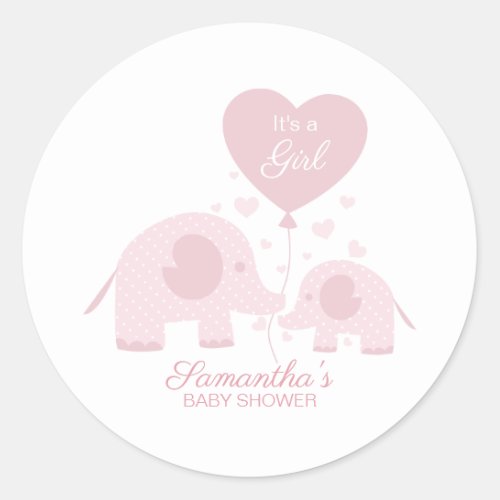 Cute Pink Blush Elephant Girl Baby Shower Classic Round Sticker