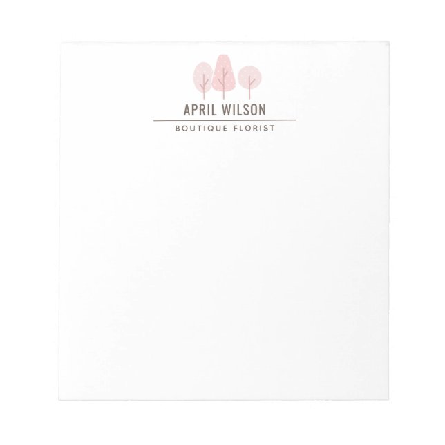 CUTE PINK BLUSH TREE TRIO LANDSCAPING SERVICE NOTEPAD (Front)