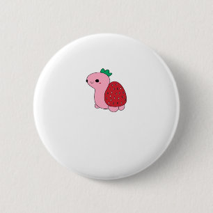 Cute pink blushing strawberry turtle Classic T-Shi Button