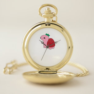 Cute pink blushing strawberry turtle Classic T-Shi Pocket Watch