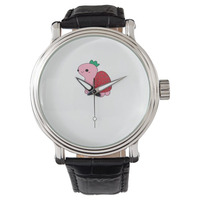 Cute pink blushing strawberry turtle Classic T-Shi Watch (Front)