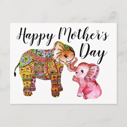 Cute Pink Boho Elephants Happy Mothers Day Postcard