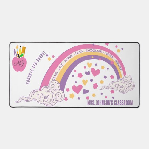Cute Pink Boho Inspirational Rainbow Teacher Gift Desk Mat