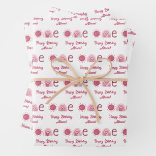 Cute Pink Boho Rainbow First Birthday Wrapping Paper Sheets