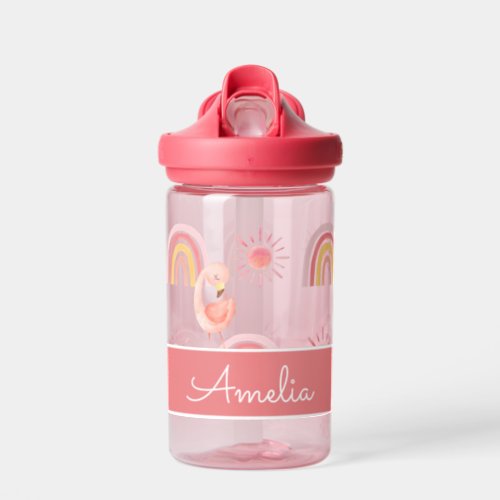 Cute Pink Boho Rainbow  Flamingo Pastel  Water Bottle