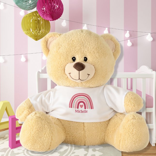 Cute Pink Boho Rainbow Heart With Baby Girl Name  Teddy Bear (Creator Uploaded)