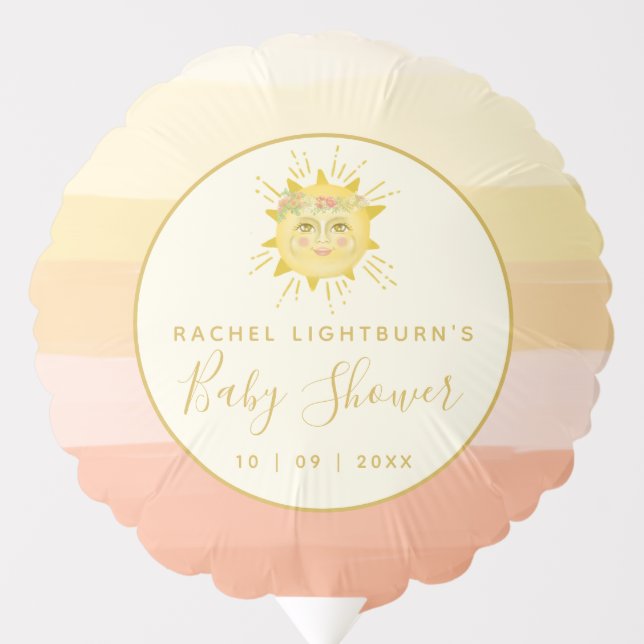 Cute Pink Boho Rainbow Ray of Sunshine Baby Shower Balloon (Front)