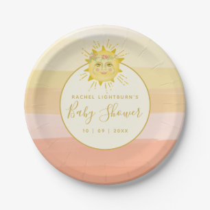 Cute Pink Boho Rainbow Ray of Sunshine Baby Shower Paper Plates