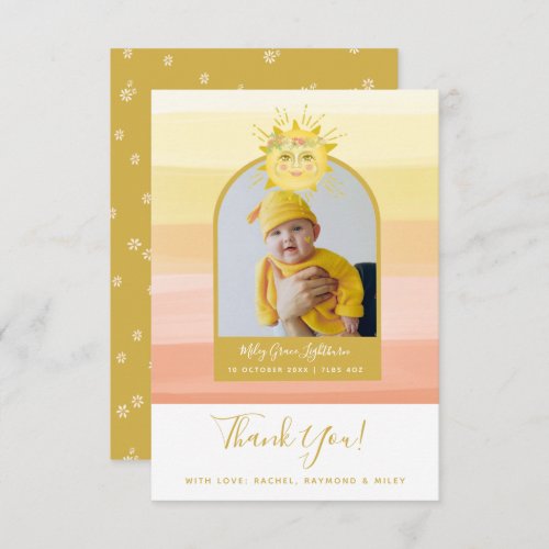 Cute Pink Boho Rainbow Ray of Sunshine Baby Shower Thank You Card