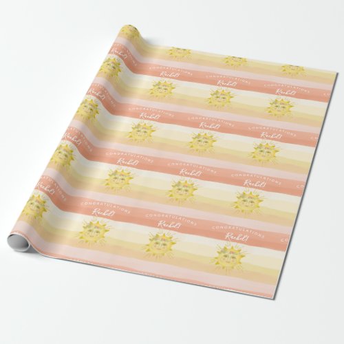Cute Pink Boho Rainbow Ray of Sunshine Baby Shower Wrapping Paper