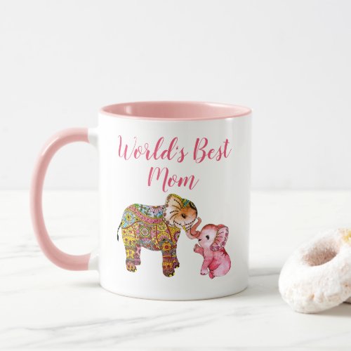 Cute Pink Boho Watercolor Elephant Mothers Day Mug