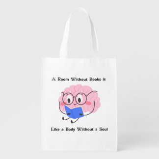 Cute Pink Bookworm Reading Illustration Art Quote Grocery Bag
