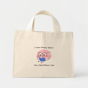 Cute Pink Bookworm Reading Illustration Art Quote Mini Tote Bag