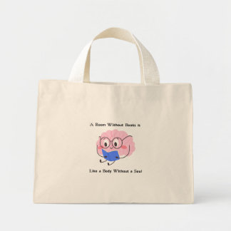 Cute Pink Bookworm Reading Illustration Art Quote Mini Tote Bag