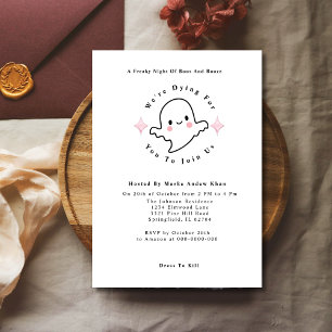 Cute Pink Boos and Booze Ghost Halloween Party Invitation