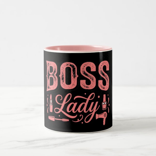 Cute Pink Boss Lady Design Two-Tone Coffee Mug (Center)