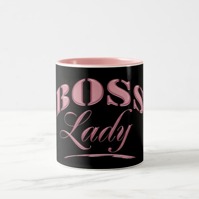 Cute Pink Boss Lady Design Two-Tone Coffee Mug (Center)