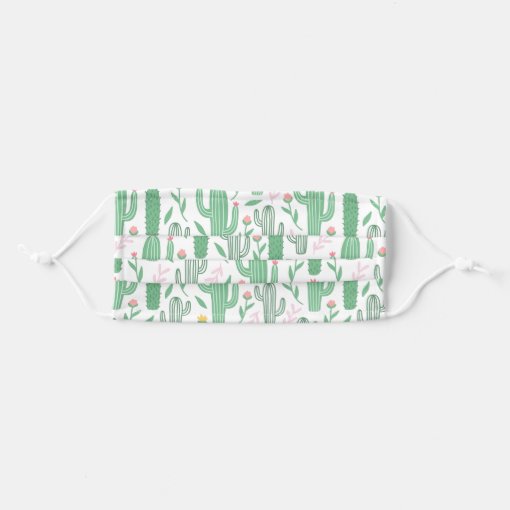 Cute Pink Botanical Green Cactus Pattern Adult Cloth Face Mask | Zazzle